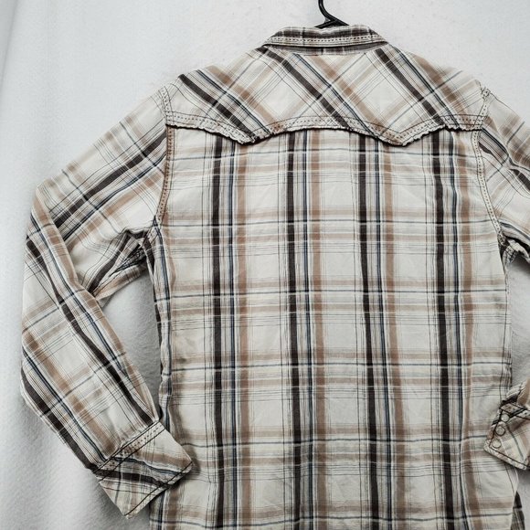 BKE Shirt Men's Long Sleeve Pearl Snap Up Striped Tan White Large*Western - Picture 10 of 12